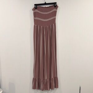 Pink Striped Strapless Jumpsuit